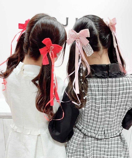 紫陽花のお部屋　シャネルリボン セール】パールガーランド付きカールリボンUピンSET（ヘアピン