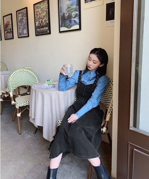 almo（アルモ）の「ブラックデニムジャンパースカート(BQ)（スカート