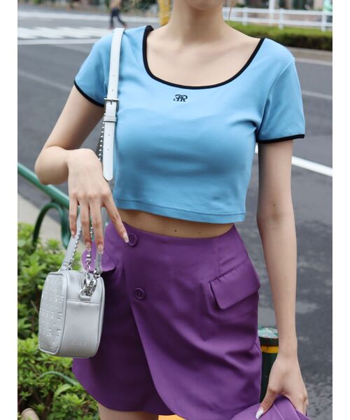 EVRIS(エヴリス)の「リンガーショートTシャツ(Tシャツ/カットソー・レディース・ブラック/ブルー/グリーン/ホワイト・FREE)」の4枚目の写真