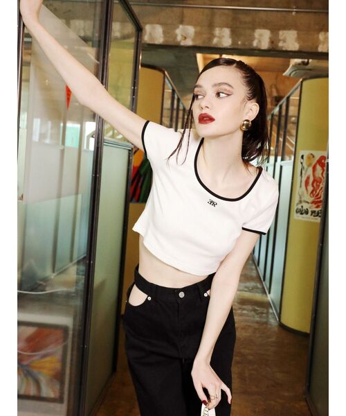 EVRIS(エヴリス)の「リンガーショートTシャツ(Tシャツ/カットソー・レディース・ブラック/ブルー/グリーン/ホワイト・FREE)」の13枚目の写真