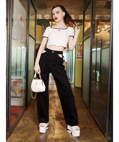 EVRIS(エヴリス)の「リンガーショートTシャツ(Tシャツ/カットソー・レディース・ブラック/ブルー/グリーン/ホワイト・FREE)」の22枚目の写真