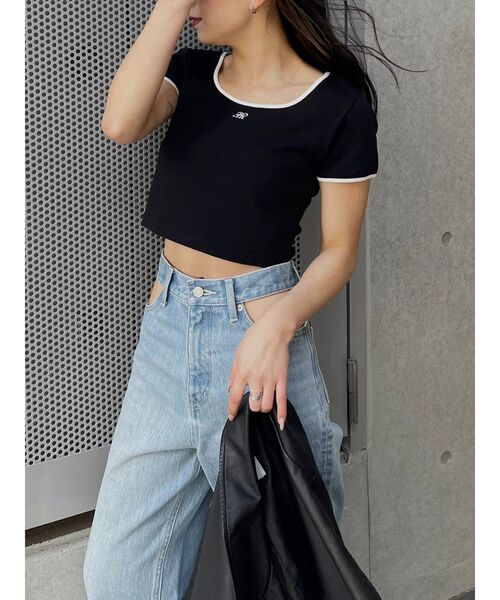 EVRIS(エヴリス)の「リンガーショートTシャツ(Tシャツ/カットソー・レディース・ブラック/ブルー/グリーン/ホワイト・FREE)」の6枚目の写真