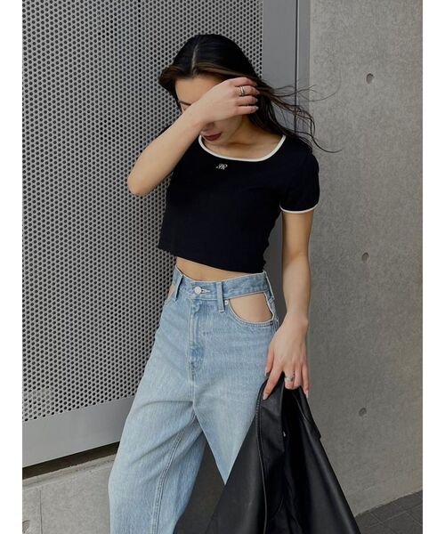 EVRIS(エヴリス)の「リンガーショートTシャツ(Tシャツ/カットソー・レディース・ブラック/ブルー/グリーン/ホワイト・FREE)」の7枚目の写真