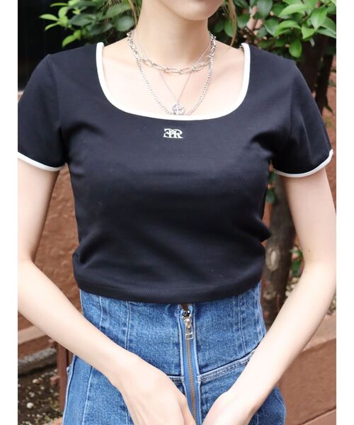 EVRIS(エヴリス)の「リンガーショートTシャツ(Tシャツ/カットソー・レディース・ブラック/ブルー/グリーン/ホワイト・FREE)」の9枚目の写真