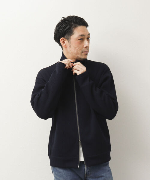 NOLLEY'S goodman（ノーリーズグッドマン）の「DRIVERS KNIT ドライバーズニット スタンドカラー（カーディガン/ボレロ・メンズ・サックスブルー/グレイッシュベージュ/ダークネイビー・M/L）」の16枚目の写真