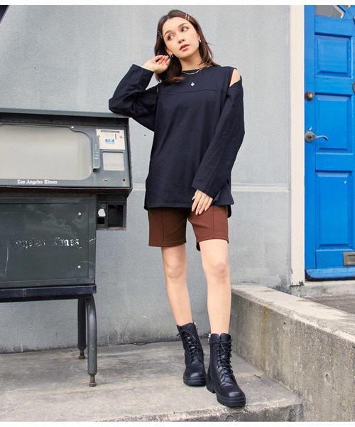 ANAP（アナップ）の「テレコリブハーフレギンスパンツ（その他パンツ・レディース・ブラック/ブラウン・FREE）」の9枚目の写真