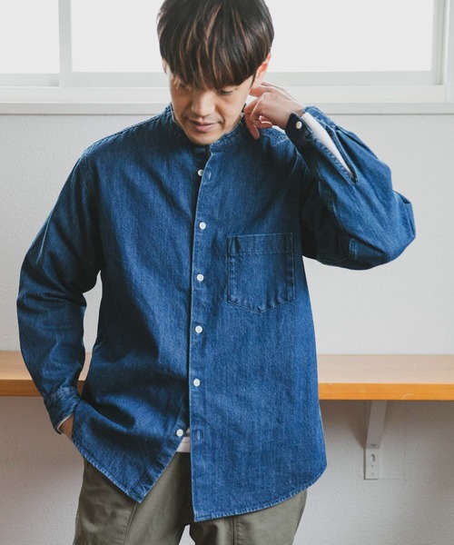 URBAN RESEARCH DOORS（アーバンリサーチドアーズ）の「デニムバンドカラーシャツ（シャツ/ブラウス・メンズ・インディゴブルー/ワンウォッシュ・MEDIUM/LARGE）」の7枚目の写真