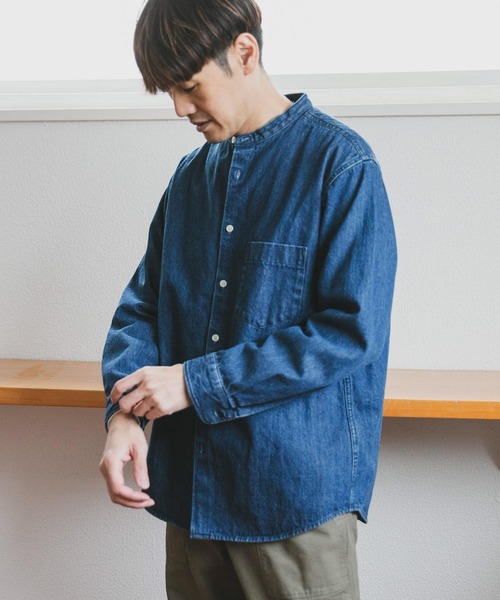 URBAN RESEARCH DOORS（アーバンリサーチドアーズ）の「デニムバンドカラーシャツ（シャツ/ブラウス・メンズ・インディゴブルー/ワンウォッシュ・MEDIUM/LARGE）」の8枚目の写真