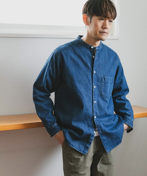 URBAN RESEARCH DOORS（アーバンリサーチドアーズ）の「デニムバンドカラーシャツ（シャツ/ブラウス・メンズ・インディゴブルー/ワンウォッシュ・MEDIUM/LARGE）」の9枚目の写真