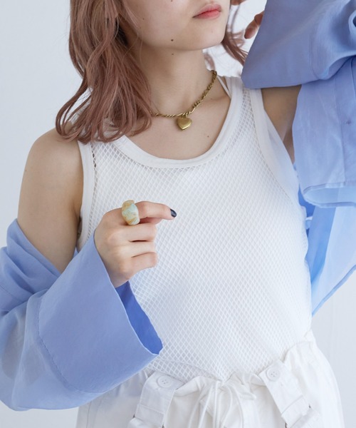 w closet(ダブルクローゼット)の「【SETアイテム】メッシュタンクトップ&タンクトップ(タンクトップ・レディース・ブルー/ブラック/オフホワイト・FREE)」の2枚目の写真