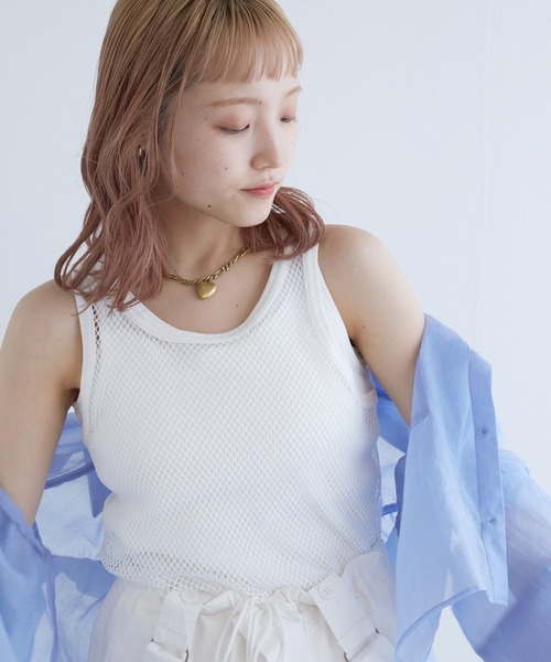 w closet(ダブルクローゼット)の「【SETアイテム】メッシュタンクトップ&タンクトップ(タンクトップ・レディース・ブルー/ブラック/オフホワイト・FREE)」の7枚目の写真