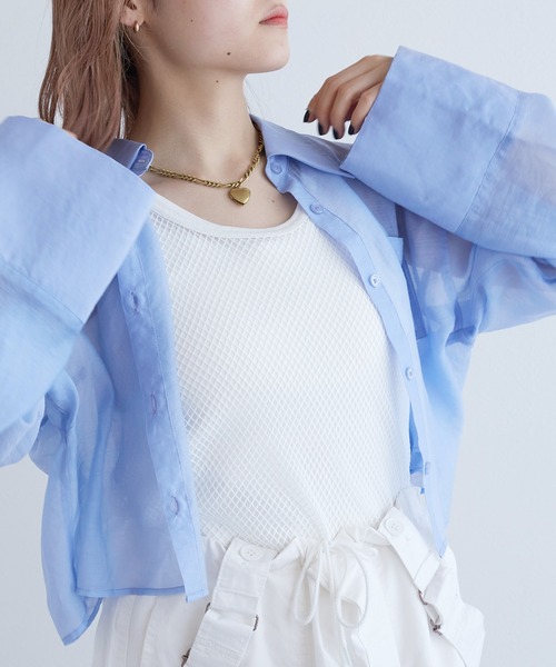 w closet(ダブルクローゼット)の「【SETアイテム】メッシュタンクトップ&タンクトップ(タンクトップ・レディース・ブルー/ブラック/オフホワイト・FREE)」の9枚目の写真