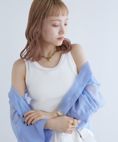 w closet(ダブルクローゼット)の「【SETアイテム】メッシュタンクトップ&タンクトップ(タンクトップ・レディース・ブルー/ブラック/オフホワイト・FREE)」の12枚目の写真