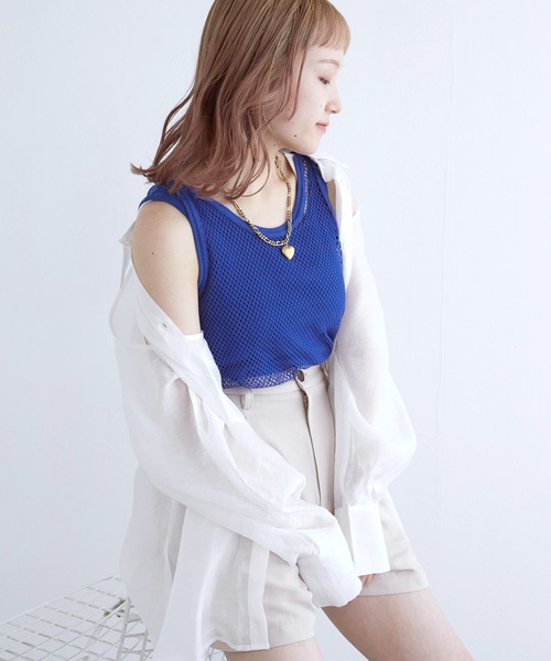 w closet(ダブルクローゼット)の「【SETアイテム】メッシュタンクトップ&タンクトップ(タンクトップ・レディース・ブルー/ブラック/オフホワイト・FREE)」の19枚目の写真