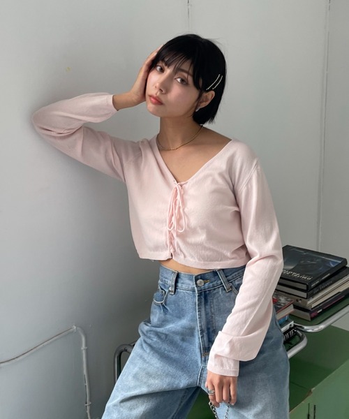 EPIMI E'PIMMY（エピミエピミー）の「２wayレースアップカーディガン（カーディガン/ボレロ・レディース・ネイビー/ピンク/オフホワイト/ブラック・MEDIUM）」の4枚目の写真