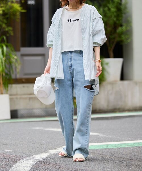 MAJESTIC LEGON（マジェスティックレゴン）の「クロップドロゴTee（Tシャツ/カットソー・レディース・オフホワイト/ピンク/ブラック/ブラック系その他/レッド系その他2・MEDIUM）」の6枚目の写真