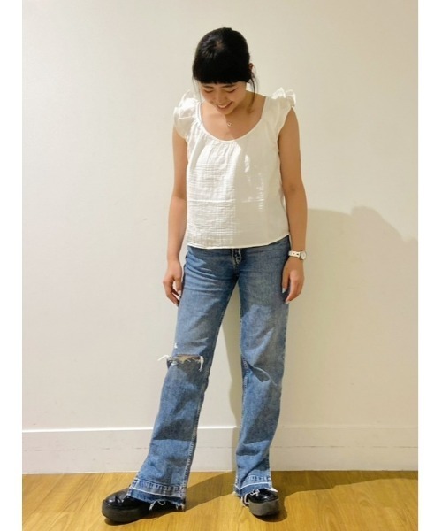 GAP（ギャップ）の「クリンクル ガーゼ ラッフルフリル タンクトップ