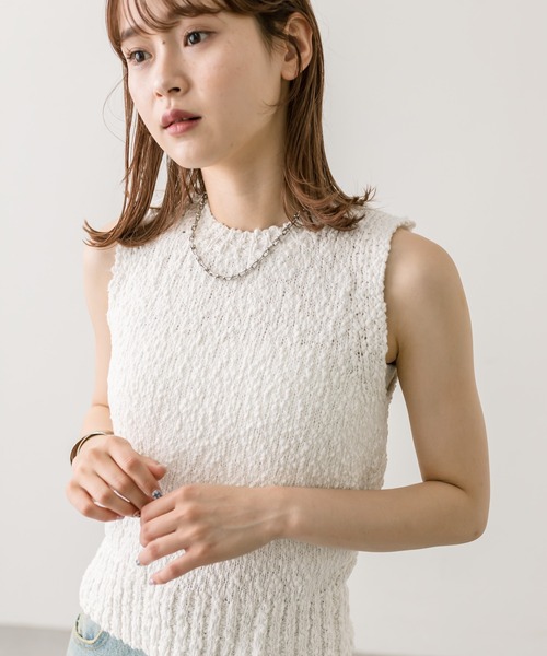 mystic（ミスティック）の「ブークレニットタンクトップ（タンクトップ・レディース・ブラック/オフホワイト・FREE）」の9枚目の写真