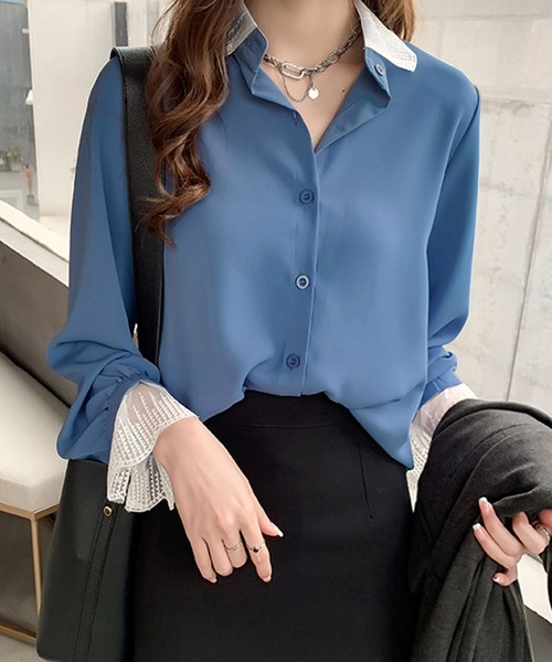Dewlily(デューリリー)の「ポイントレースブラウス(シャツ/ブラウス・レディース・ピンク/ブルー/ベージュ/グリーン・XL/L/M)」の3枚目の写真