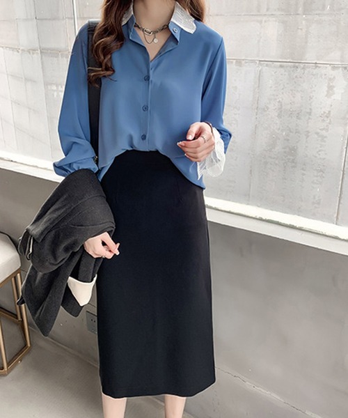Dewlily(デューリリー)の「ポイントレースブラウス(シャツ/ブラウス・レディース・ピンク/ブルー/ベージュ/グリーン・XL/L/M)」の12枚目の写真