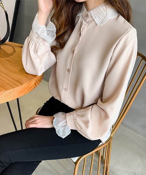 Dewlily(デューリリー)の「ポイントレースブラウス(シャツ/ブラウス・レディース・ピンク/ブルー/ベージュ/グリーン・XL/L/M)」の13枚目の写真