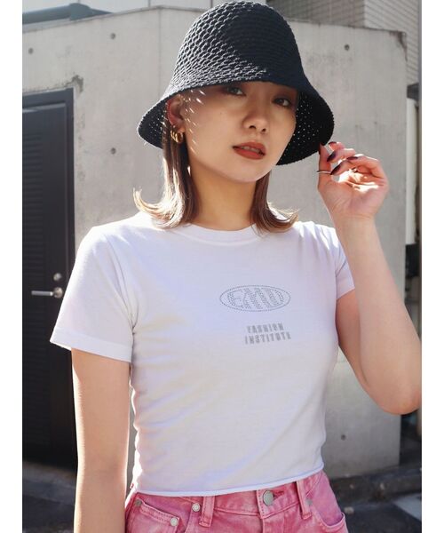 EMODA（エモダ）の「ストーンロゴミニマルTシャツ（Tシャツ/カットソー・レディース・ホワイト/ブラック/ブルー・FREE）」の7枚目の写真