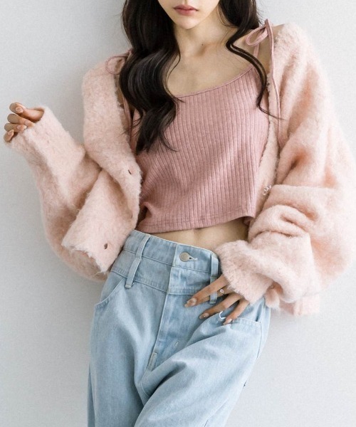 OLIVE des OLIVE（オリーブデオリーブ）の「ドルマンショートカーディガン　1032050050（カーディガン/ボレロ・レディース・チャコールグレー/オフホワイト/ピンク/ラベンダー/オートミール・FREE）」の5枚目の写真