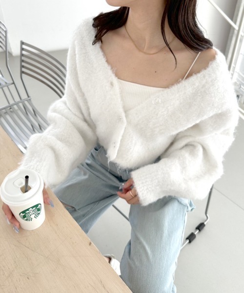 OLIVE des OLIVE（オリーブデオリーブ）の「ドルマンショートカーディガン　1032050050（カーディガン/ボレロ・レディース・チャコールグレー/オフホワイト/ピンク/ラベンダー/オートミール・FREE）」の14枚目の写真