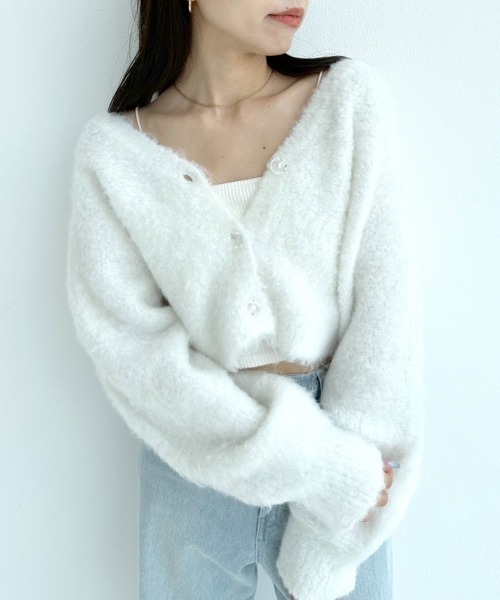 OLIVE des OLIVE（オリーブデオリーブ）の「ドルマンショートカーディガン　1032050050（カーディガン/ボレロ・レディース・チャコールグレー/オフホワイト/ピンク/ラベンダー/オートミール・FREE）」の10枚目の写真