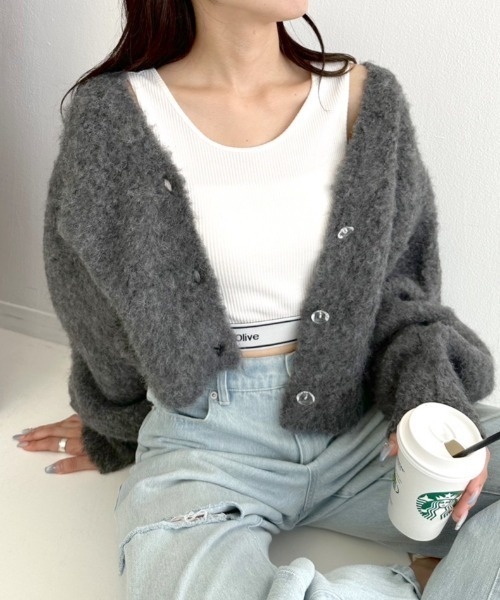 OLIVE des OLIVE（オリーブデオリーブ）の「ドルマンショートカーディガン　1032050050（カーディガン/ボレロ・レディース・チャコールグレー/オフホワイト/ピンク/ラベンダー/オートミール・FREE）」の15枚目の写真