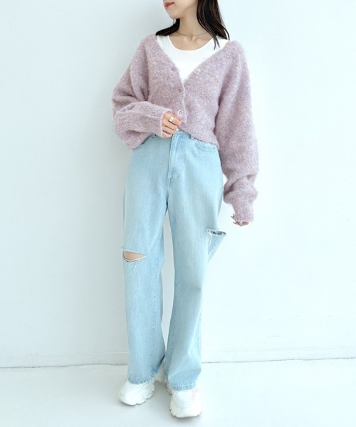 OLIVE des OLIVE（オリーブデオリーブ）の「ドルマンショートカーディガン　1032050050（カーディガン/ボレロ・レディース・チャコールグレー/オフホワイト/ピンク/ラベンダー/オートミール・FREE）」の21枚目の写真