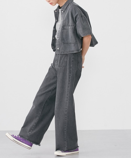 Le temps riche(ルタンリッシュ)の「ハーフスリーブデニムシャツ <Le temps riche>(シャツ/ブラウス・レディース・ブラック系その他/ブルー系その他・F)」の4枚目の写真