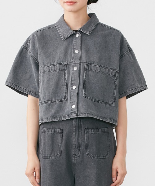 Le temps riche(ルタンリッシュ)の「ハーフスリーブデニムシャツ <Le temps riche>(シャツ/ブラウス・レディース・ブラック系その他/ブルー系その他・F)」の7枚目の写真
