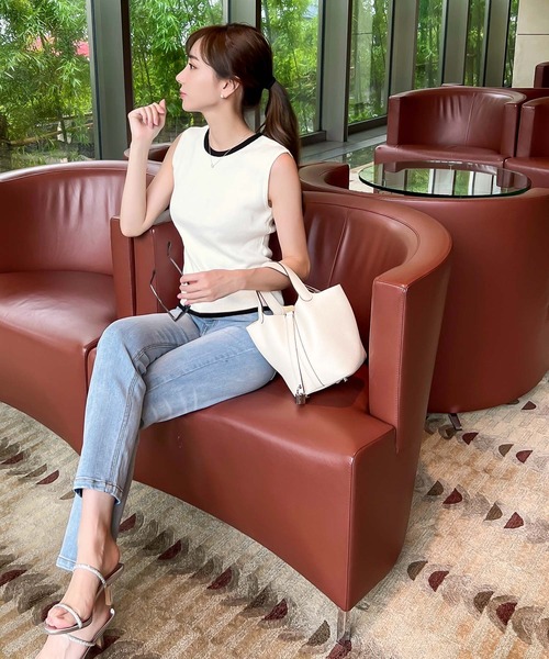 KOBE LETTUCE（コウベレタス）の「[ 岡部あゆみさんコラボ ] 選べる2タイプUVカットコットンレーヨンノースリーブニットトップス（ニット/セーター・レディース・ピンク/ベージュ系/グリーン系/ピンク系/グリーン/ブラック系/イエロー系/イエロー/ベージュ/ブラック/ホワイト系/オフホワイト・1/2）」の21枚目の写真