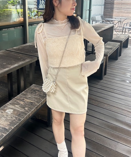 one after another NICE CLAUP(ワンアフターアナザーナイスクラップ)の「セットアップジャケットあり/フェイクレザー台形スカート(スカート・レディース・アイボリー/ブラック/キャメル・FREE)」の5枚目の写真
