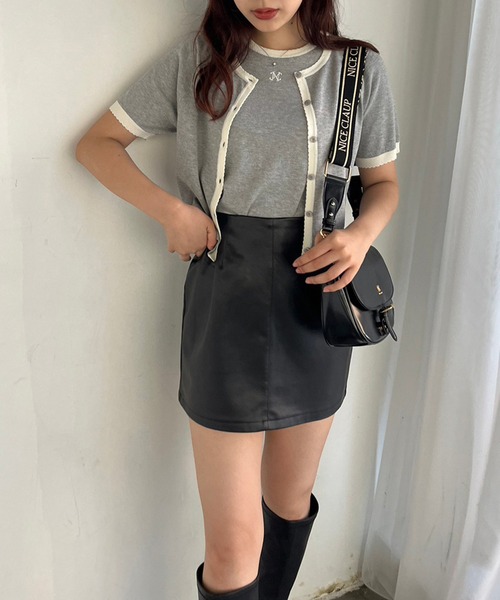 one after another NICE CLAUP(ワンアフターアナザーナイスクラップ)の「セットアップジャケットあり/フェイクレザー台形スカート(スカート・レディース・アイボリー/ブラック/キャメル・FREE)」の10枚目の写真