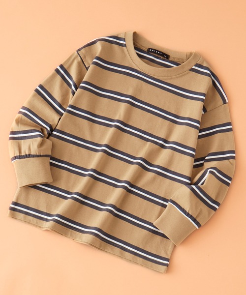 SHISKY（シスキー）の「SHISKY / シスキー ビッグシルエット ボーダー ロンT 長袖 キッズ（Tシャツ/カットソー・キッズ・ベージュ/ホワイト/ネイビー/ブラック/グリーン/チャコール/パープル系2/ブラック系2/ホワイト系2/グレー系2/ベージュ系2/グリーン系2・140/130/150/160/120/110）」の7枚目の写真