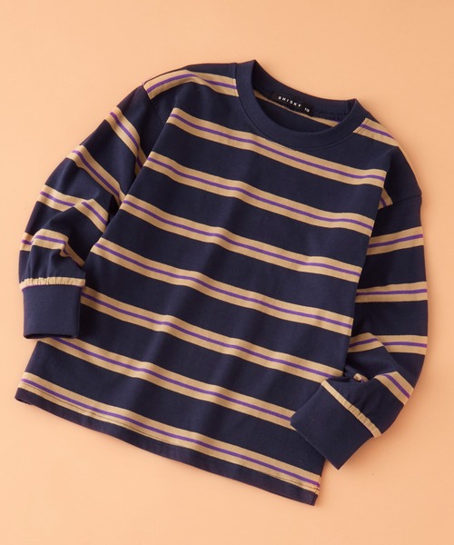 SHISKY（シスキー）の「SHISKY / シスキー ビッグシルエット ボーダー ロンT 長袖 キッズ（Tシャツ/カットソー・キッズ・ベージュ/ホワイト/ネイビー/ブラック/グリーン/チャコール/パープル系2/ブラック系2/ホワイト系2/グレー系2/ベージュ系2/グリーン系2・140/130/150/160/120/110）」の11枚目の写真