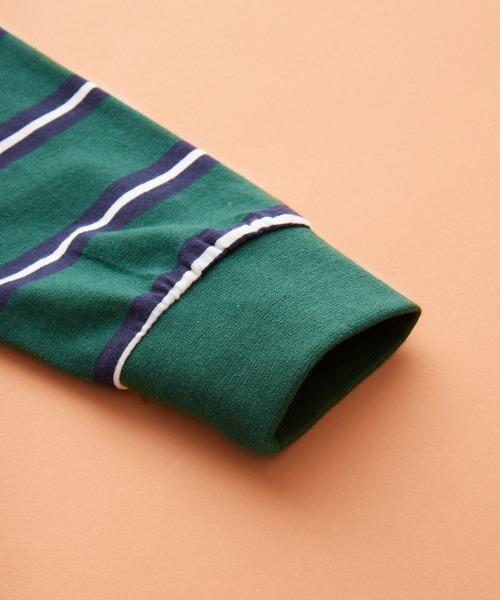 SHISKY（シスキー）の「SHISKY / シスキー ビッグシルエット ボーダー ロンT 長袖 キッズ（Tシャツ/カットソー・キッズ・ベージュ/ホワイト/ネイビー/ブラック/グリーン/チャコール/パープル系2/ブラック系2/ホワイト系2/グレー系2/ベージュ系2/グリーン系2・140/130/150/160/120/110）」の15枚目の写真