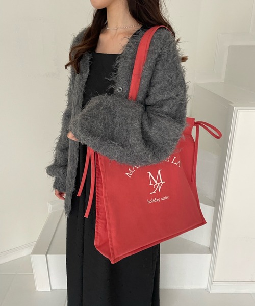 mellowneon(メロウネオン)の「A4カラーリボントートバッグ/キャンバストートバッグ/内ポケット有り/中敷き付き(トートバッグ・レディース・アイボリー/ブラック/ライトブルー/モカ/パープル/ミント/オレンジ/イエロー/レッド/ピンク・FREE)」の10枚目の写真