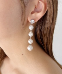 【ステンレス】 4連フロー ジュエルパールピアス