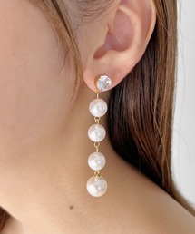 【ステンレス】 4連フロー ジュエルパールピアス