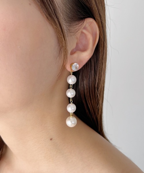 sowang（ソワン）の「【ステンレス】 ４連フロー ジュエルパールピアス（ピアス（両耳用）・レディース・ゴールド/シルバー・FREE）」の7枚目の写真
