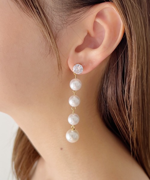 sowang（ソワン）の「【ステンレス】 ４連フロー ジュエルパールピアス（ピアス（両耳用）・レディース・ゴールド/シルバー・FREE）」の6枚目の写真