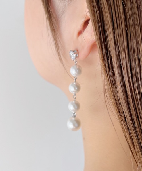 sowang（ソワン）の「【ステンレス】 ４連フロー ジュエルパールピアス（ピアス（両耳用）・レディース・ゴールド/シルバー・FREE）」の5枚目の写真