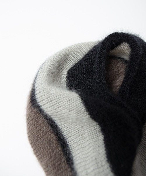 RACAL（ラカル）の「Stripe Mohair Knit Tam Beret / ボーダー切り替えモヘアニットタムベレー（ニットキャップ/ビーニー・メンズ・ブラック系その他/グリーン系その他/ブラック/ブルー系その他/チャコールグレー・FREE）」の7枚目の写真