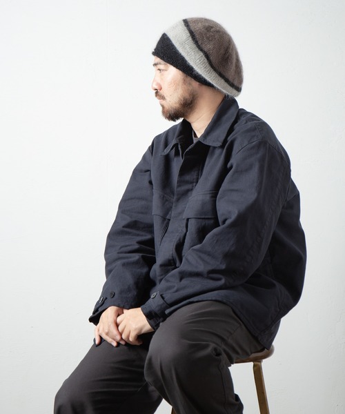 RACAL（ラカル）の「Stripe Mohair Knit Tam Beret / ボーダー切り替えモヘアニットタムベレー（ニットキャップ/ビーニー・メンズ・ブラック系その他/グリーン系その他/ブラック/ブルー系その他/チャコールグレー・FREE）」の8枚目の写真