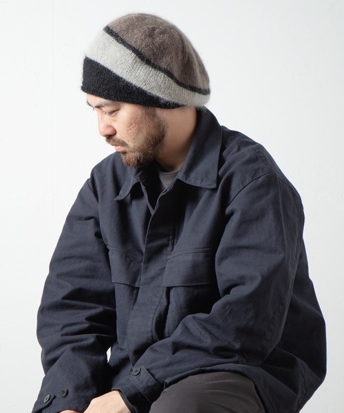RACAL（ラカル）の「Stripe Mohair Knit Tam Beret / ボーダー切り替えモヘアニットタムベレー（ニットキャップ/ビーニー・メンズ・ブラック系その他/グリーン系その他/ブラック/ブルー系その他/チャコールグレー・FREE）」の9枚目の写真
