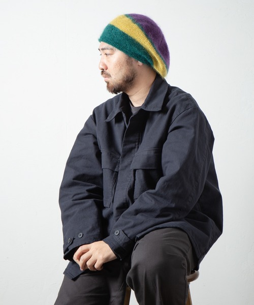 RACAL（ラカル）の「Stripe Mohair Knit Tam Beret / ボーダー切り替えモヘアニットタムベレー（ニットキャップ/ビーニー・メンズ・ブラック系その他/グリーン系その他/ブラック/ブルー系その他/チャコールグレー・FREE）」の11枚目の写真