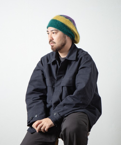 RACAL（ラカル）の「Stripe Mohair Knit Tam Beret / ボーダー切り替えモヘアニットタムベレー（ニットキャップ/ビーニー・メンズ・ブラック系その他/グリーン系その他/ブラック/ブルー系その他/チャコールグレー・FREE）」の20枚目の写真